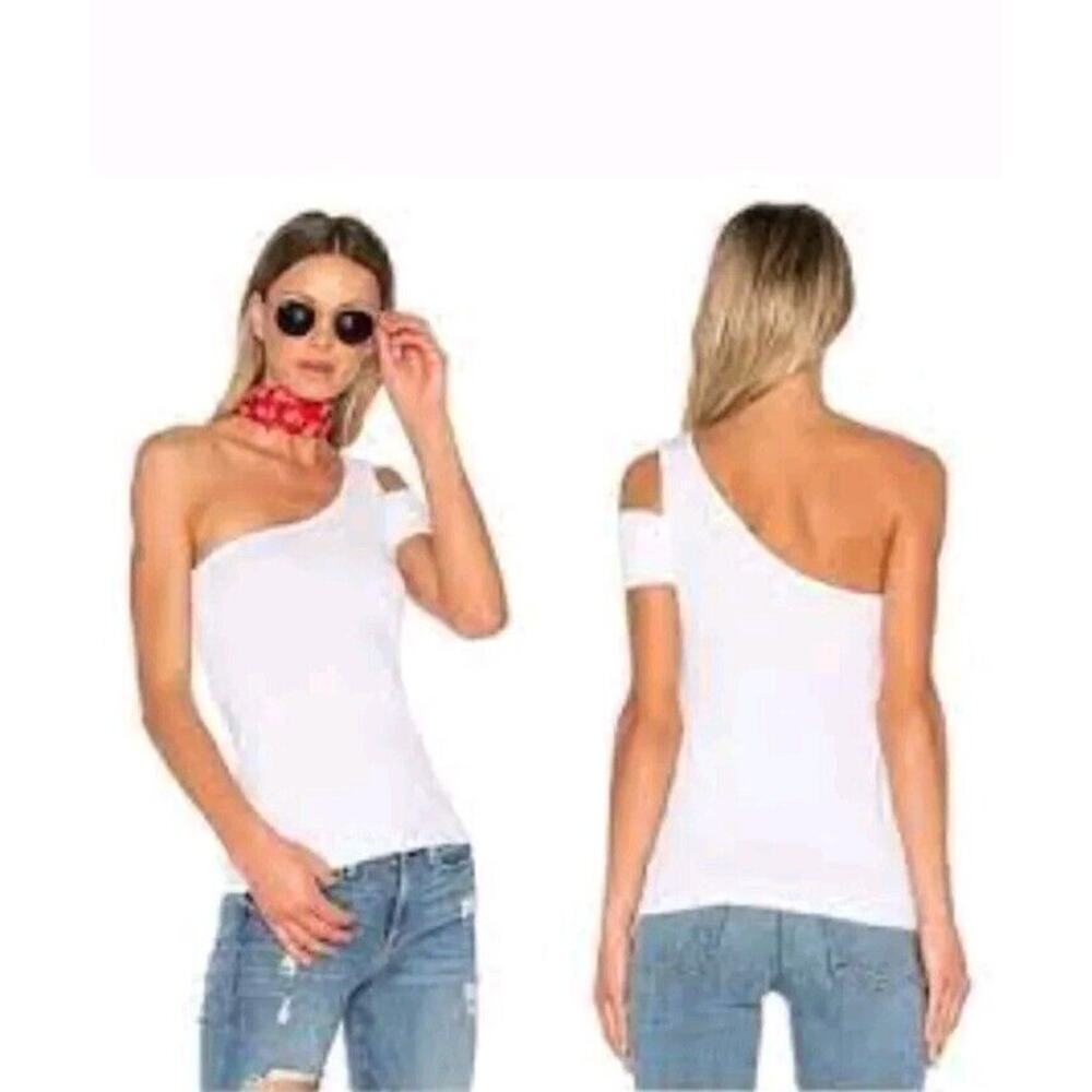 NWT Splendid Women's One Shoulder Cold Shoulder Slim Fit Top Peach XL $68